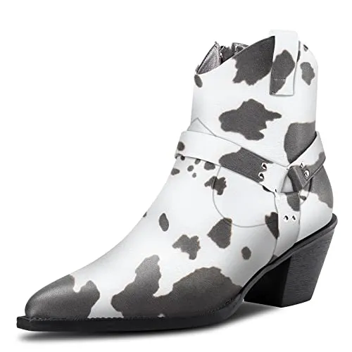 Aachcol Women Ankle Boots Short Bootie Square Toe Low Kitten Chunky Block Heel Western Cowboy Cowgirl Matte Zipper Dress Shoes Multicolor 2.5 Inch