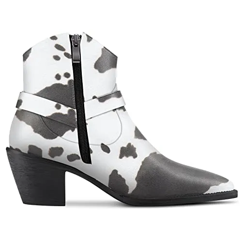 Aachcol Women Ankle Boots Short Bootie Square Toe Low Kitten Chunky Block Heel Western Cowboy Cowgirl Matte Zipper Dress Shoes Multicolor 2.5 Inch