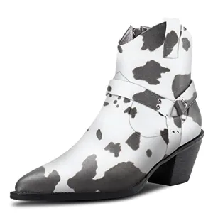 Aachcol Women Ankle Boots Short Bootie Square Toe Low Kitten Chunky Block Heel Western Cowboy Cowgirl Matte Zipper Dress Shoes Multicolor 2.5 Inch