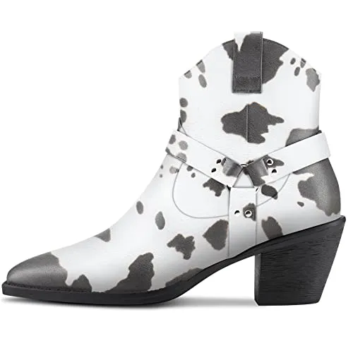 Aachcol Women Ankle Boots Short Bootie Square Toe Low Kitten Chunky Block Heel Western Cowboy Cowgirl Matte Zipper Dress Shoes Multicolor 2.5 Inch