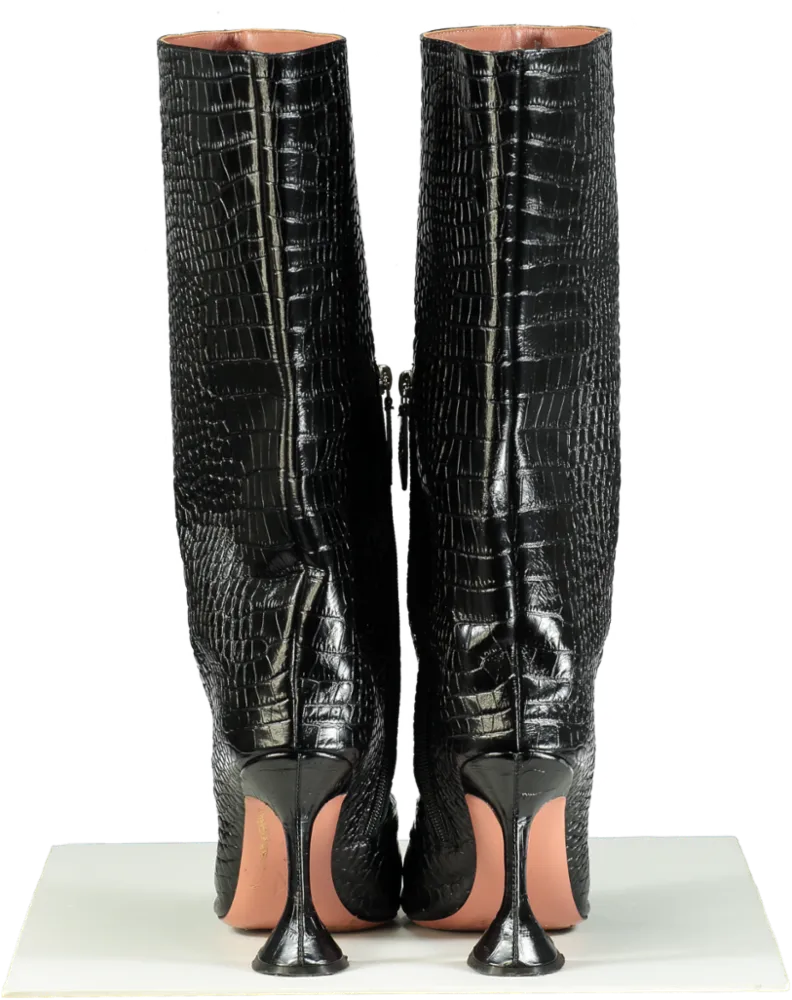 Amina Muaddi Black Croc-Embossed Leather Boots UK 7