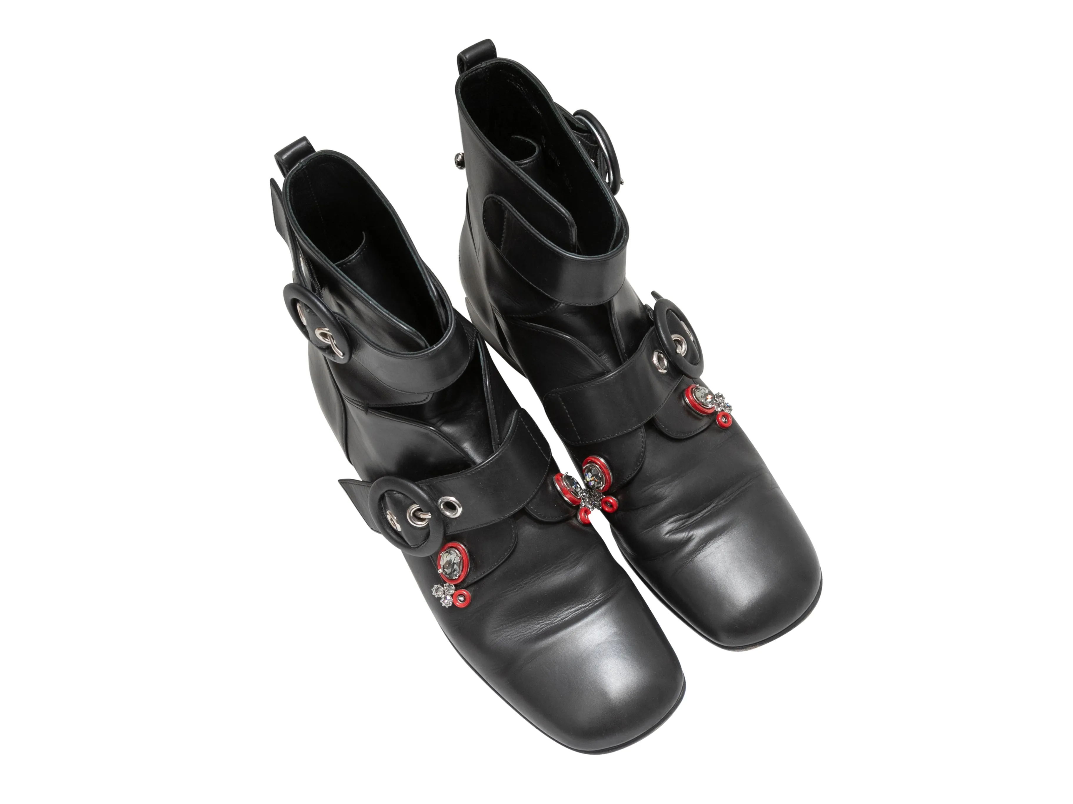 Black Christian Dior Embellished Cutout Buckle Ankle Boots Size 38.5
