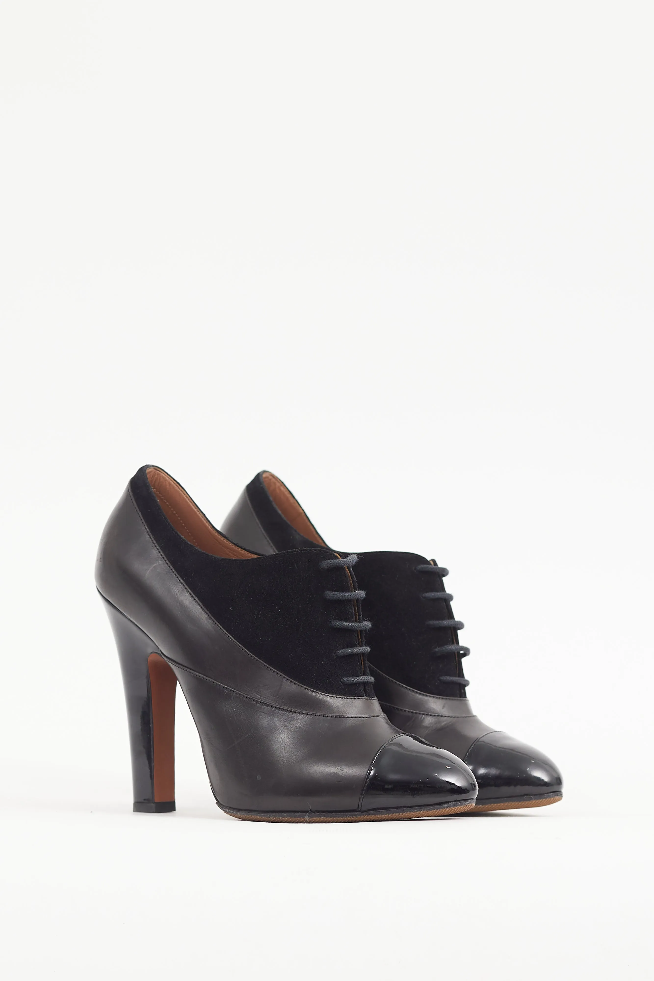 Black Leather & Suede Lace Up Bootie
