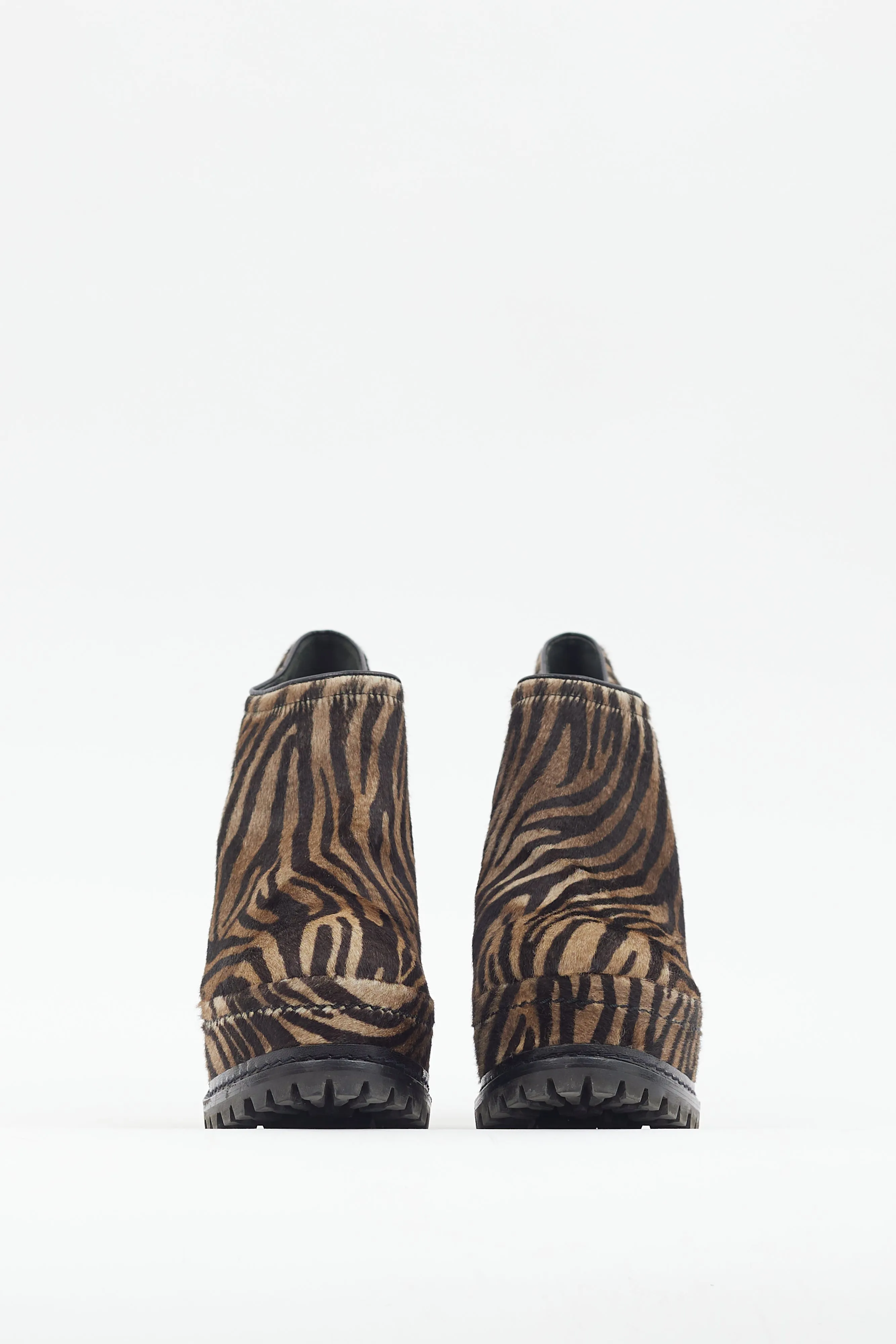 Brown Printed Platform Heeled Bootie