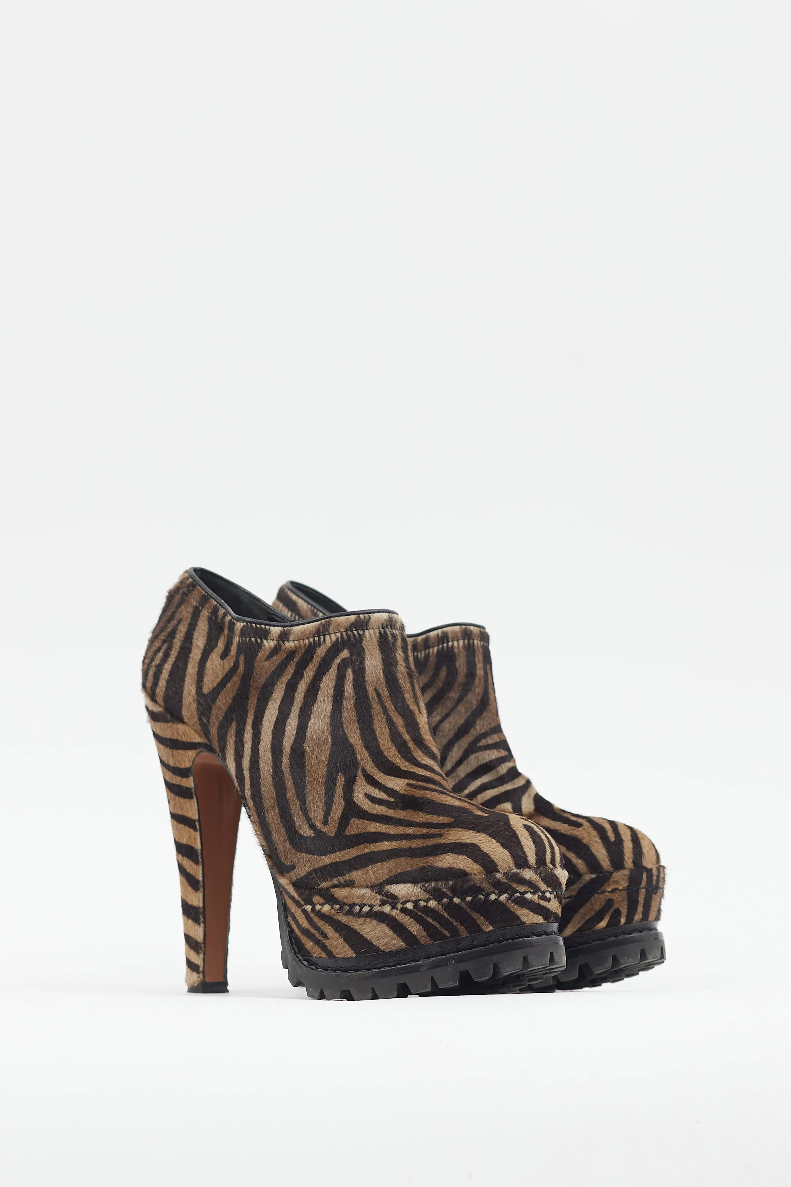 Brown Printed Platform Heeled Bootie
