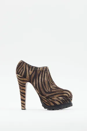 Brown Printed Platform Heeled Bootie