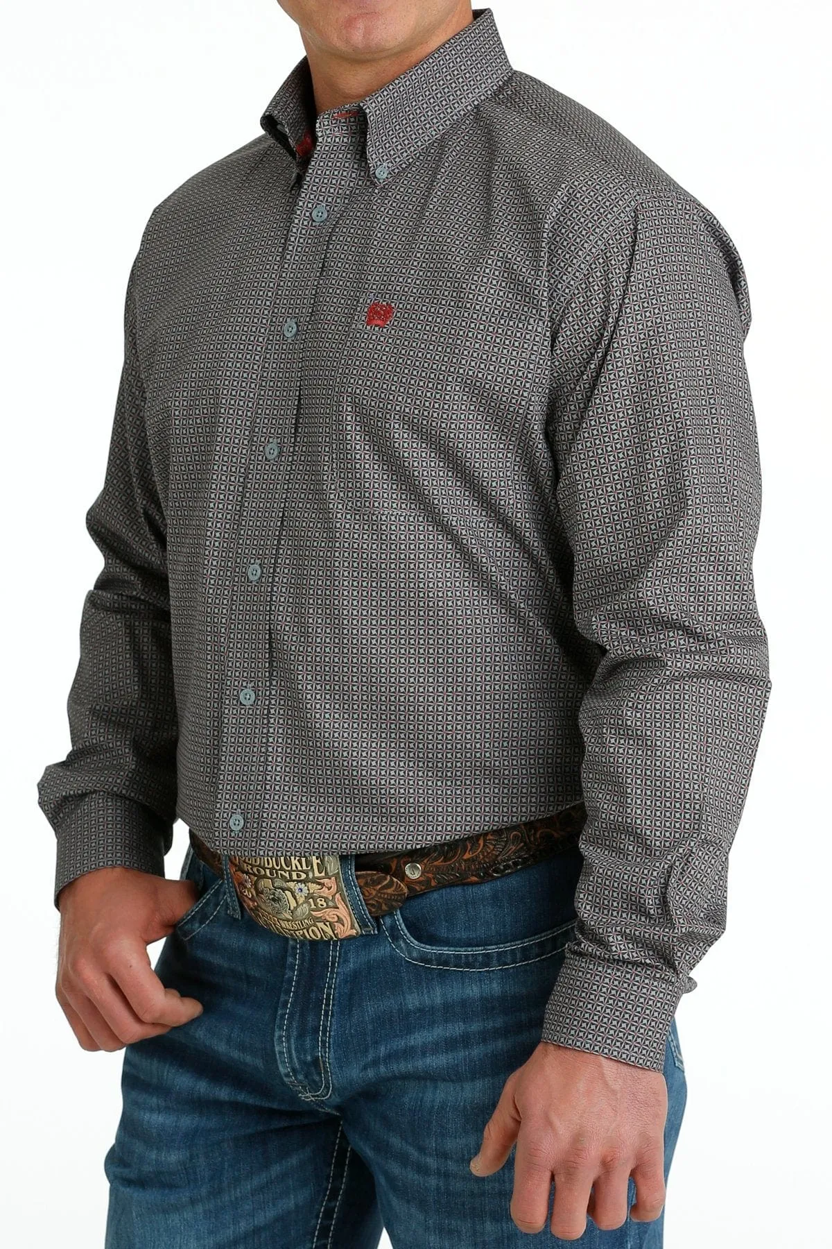 Cinch Men's Gray Geometric Print Long Sleeve Button Down Western Shirt MTW1105650