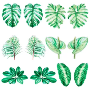 Craspire Waterproof PVC Anti-collision Window Stickers, Glass Door Protection Window Stickers, Mixed Leaf Patterns, Lime Green, 9~14x6.8~14.2x0.05cm, 12pcs/set