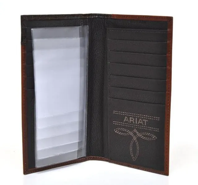 Crocodile and Floral Tooled Bifold Rodeo Leather Wallet - Oak