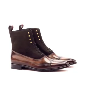 DapperFam Vittorio in Dark Brown / Brown Men's Lux Suede & Hand-Painted Patina Balmoral Boot