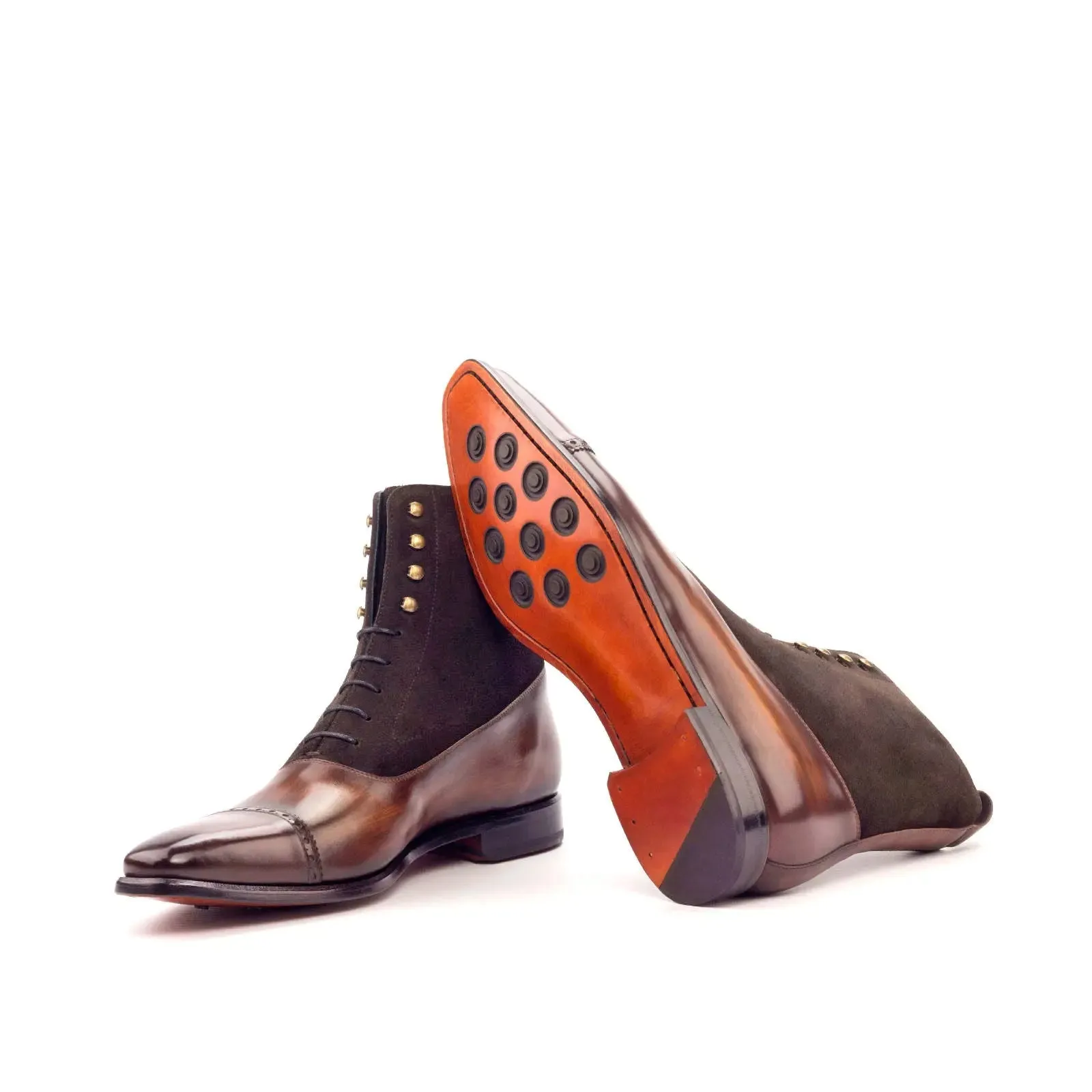 DapperFam Vittorio in Dark Brown / Brown Men's Lux Suede & Hand-Painted Patina Balmoral Boot