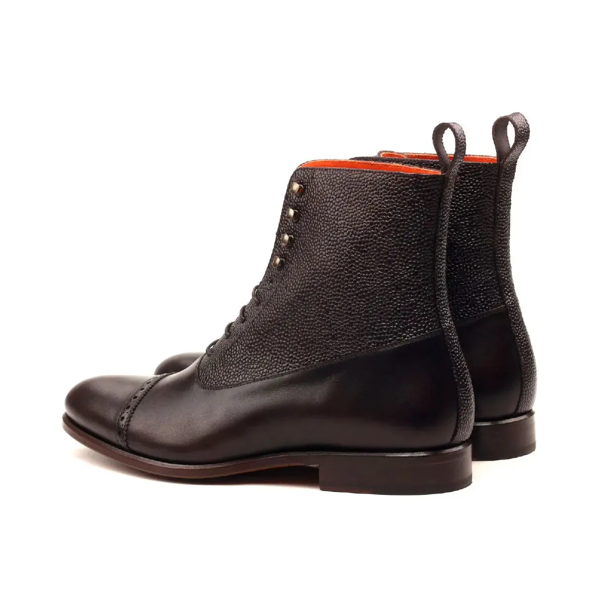 DapperFam Vittorio in Dark Brown Men's Italian Leather & Italian Pebble Grain Leather Balmoral Boot