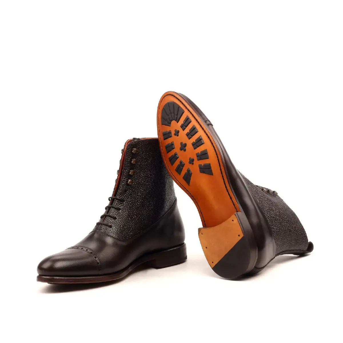 DapperFam Vittorio in Dark Brown Men's Italian Leather & Italian Pebble Grain Leather Balmoral Boot