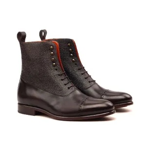 DapperFam Vittorio in Dark Brown Men's Italian Leather & Italian Pebble Grain Leather Balmoral Boot