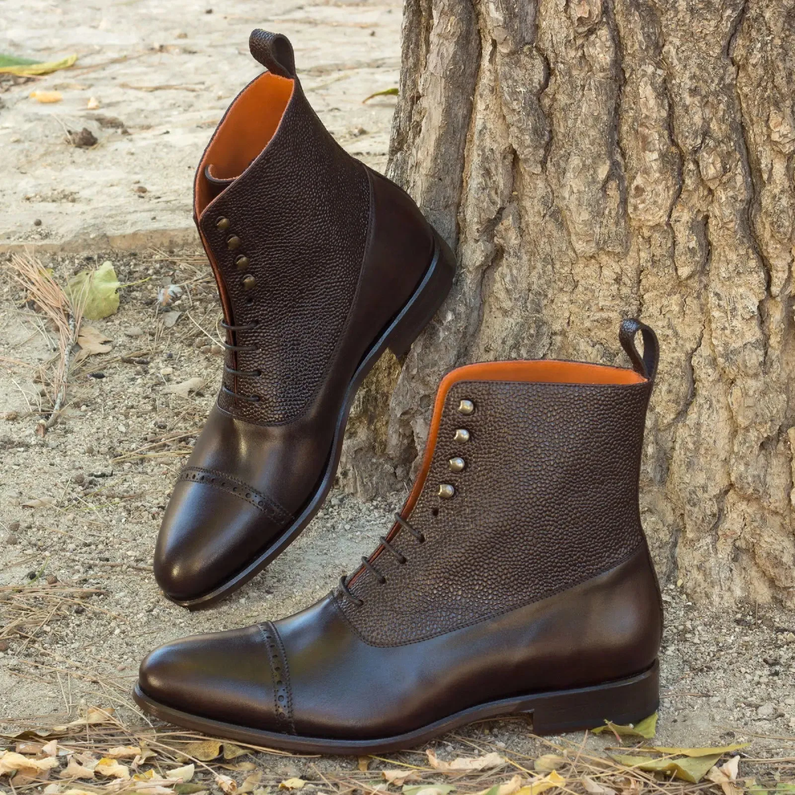 DapperFam Vittorio in Dark Brown Men's Italian Leather & Italian Pebble Grain Leather Balmoral Boot