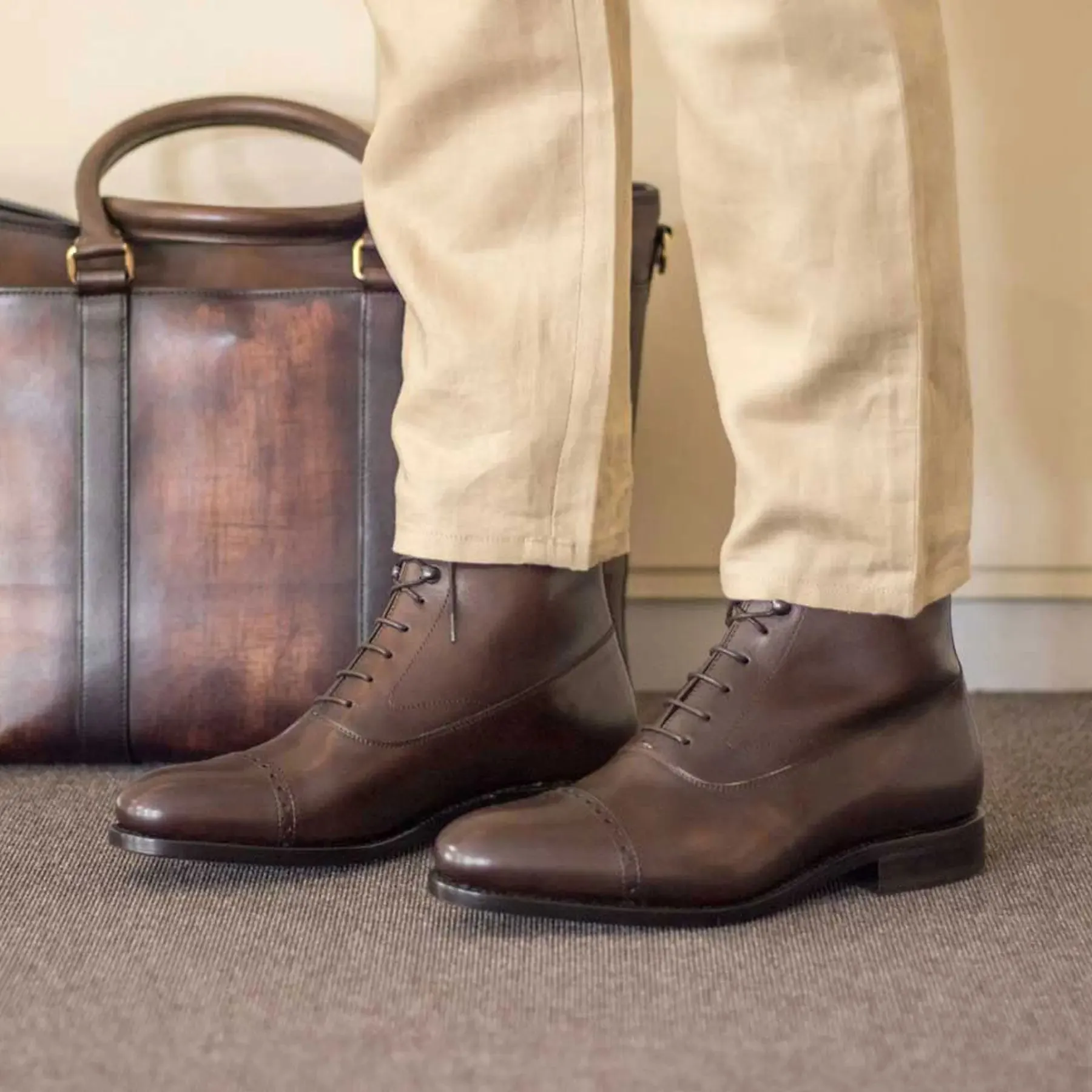 DapperFam Vittorio in Dark Brown Men's Italian Leather Balmoral Boot