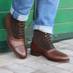 DapperFam Vittorio in Dark Brown Men's Lux Suede & Italian Leather Balmoral Boot