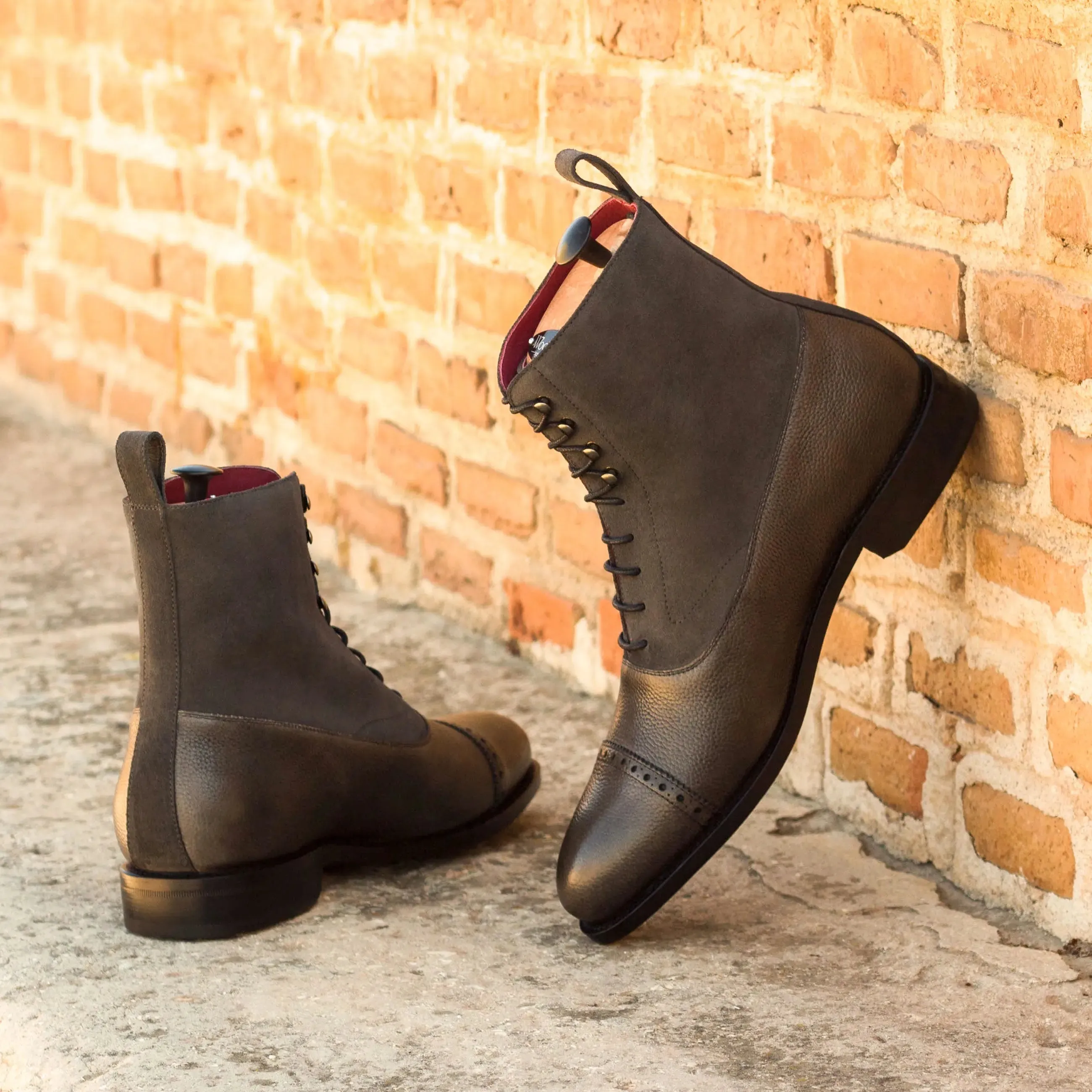 DapperFam Vittorio in Grey Men's Lux Suede & Italian Full Grain Leather Balmoral Boot