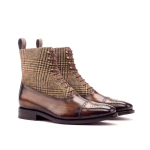 DapperFam Vittorio in Tweed / Brown Men's Sartorial & Hand-Painted Patina Balmoral Boot