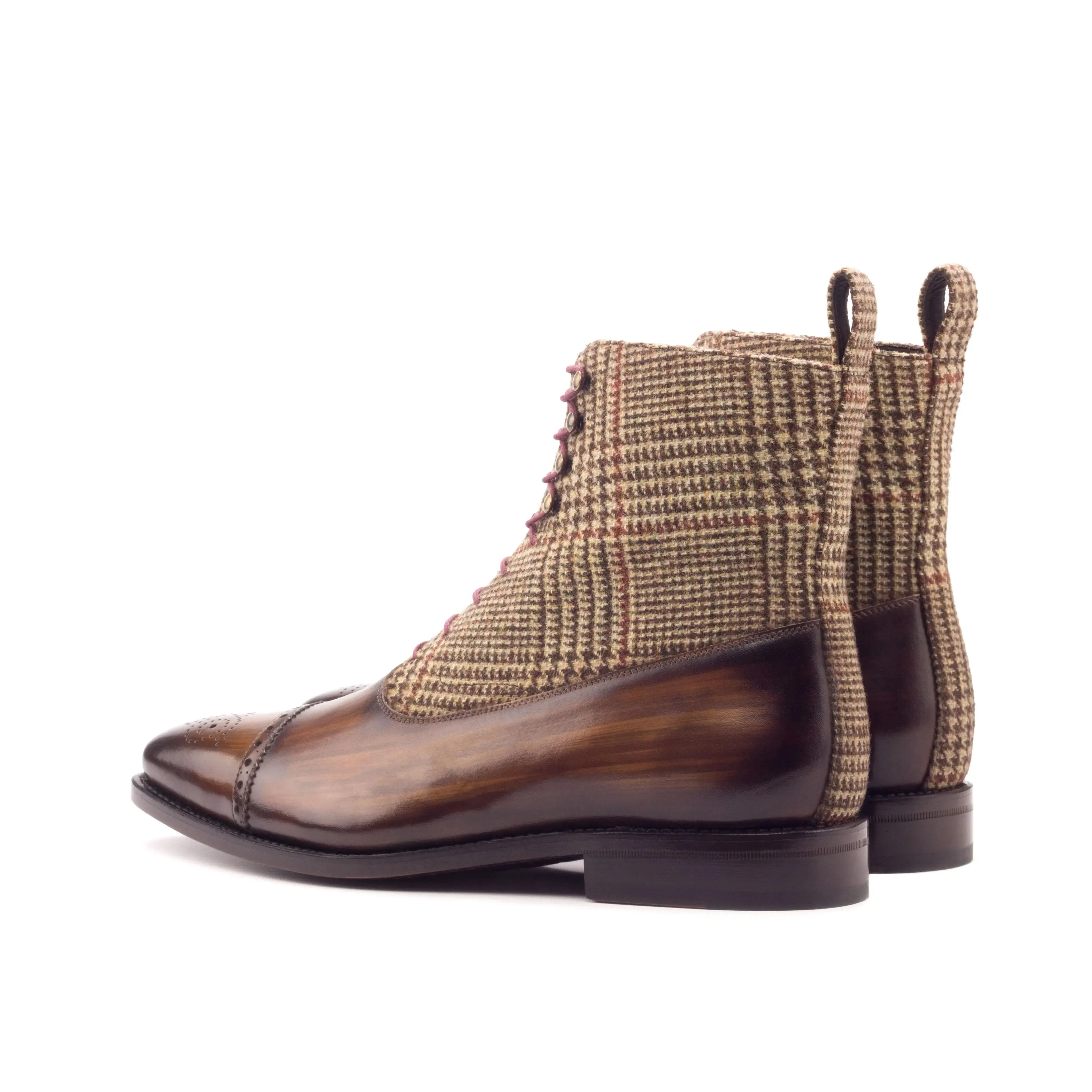 DapperFam Vittorio in Tweed / Brown Men's Sartorial & Hand-Painted Patina Balmoral Boot