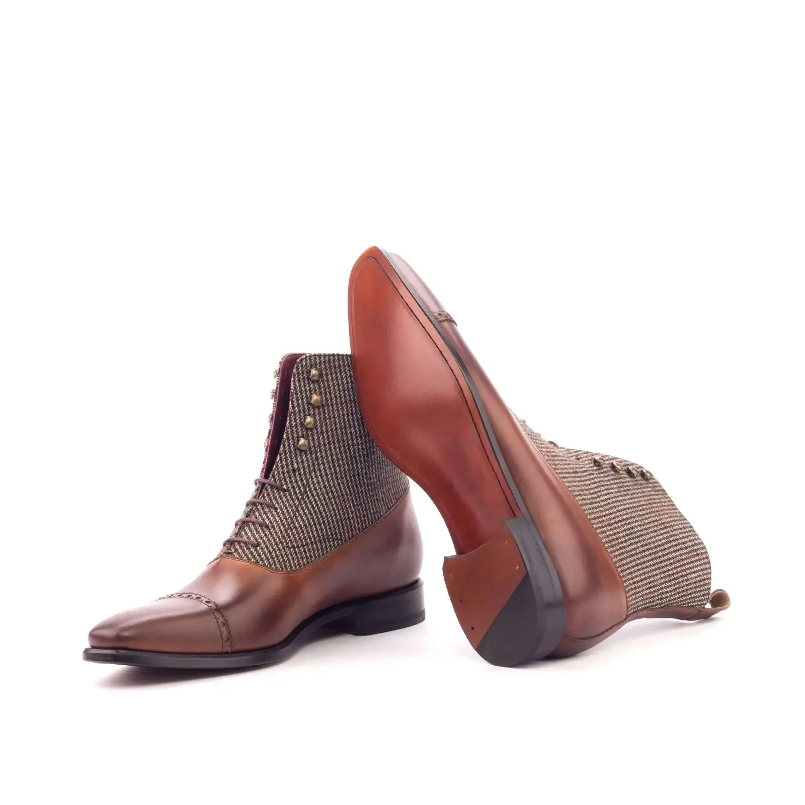 DapperFam Vittorio in Tweed / Med Brown / Dark Brown Men's Sartorial & Italian Leather Balmoral Boot