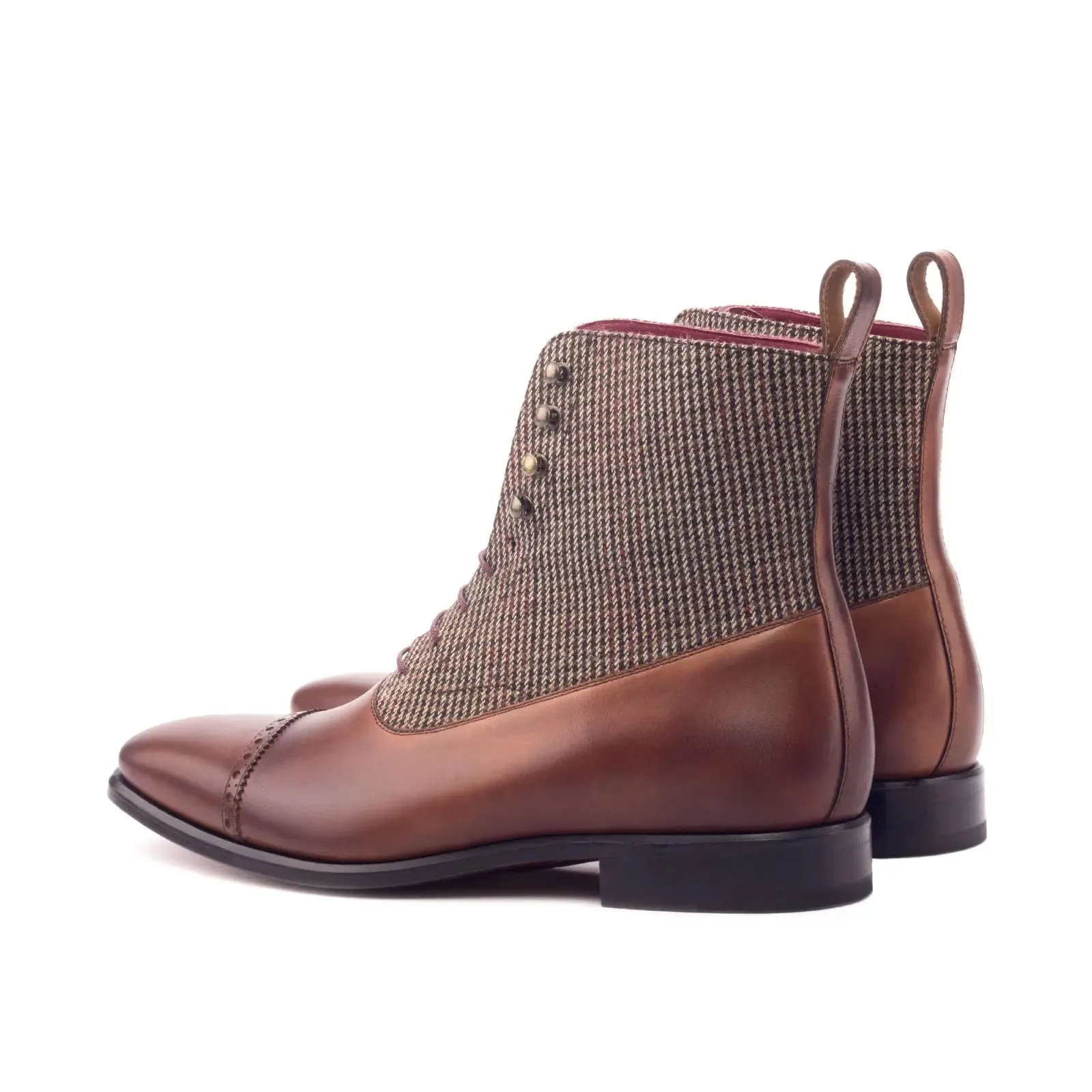 DapperFam Vittorio in Tweed / Med Brown / Dark Brown Men's Sartorial & Italian Leather Balmoral Boot