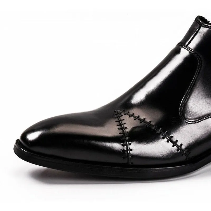 Elegant Satin Leather Ankle Boots with Exaggerated Stitching