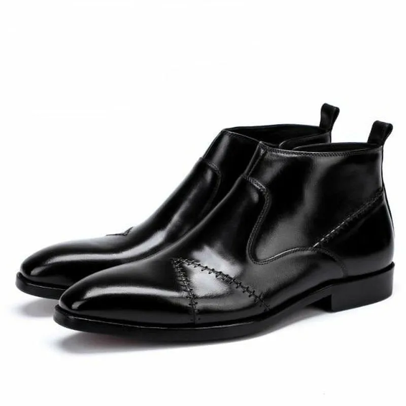 Elegant Satin Leather Ankle Boots with Exaggerated Stitching