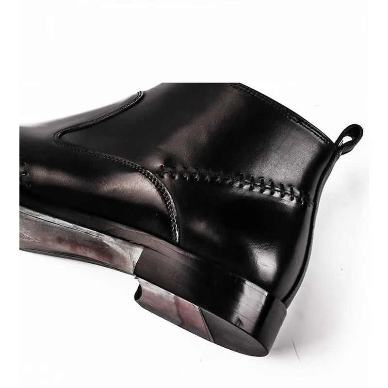 Elegant Satin Leather Ankle Boots with Exaggerated Stitching