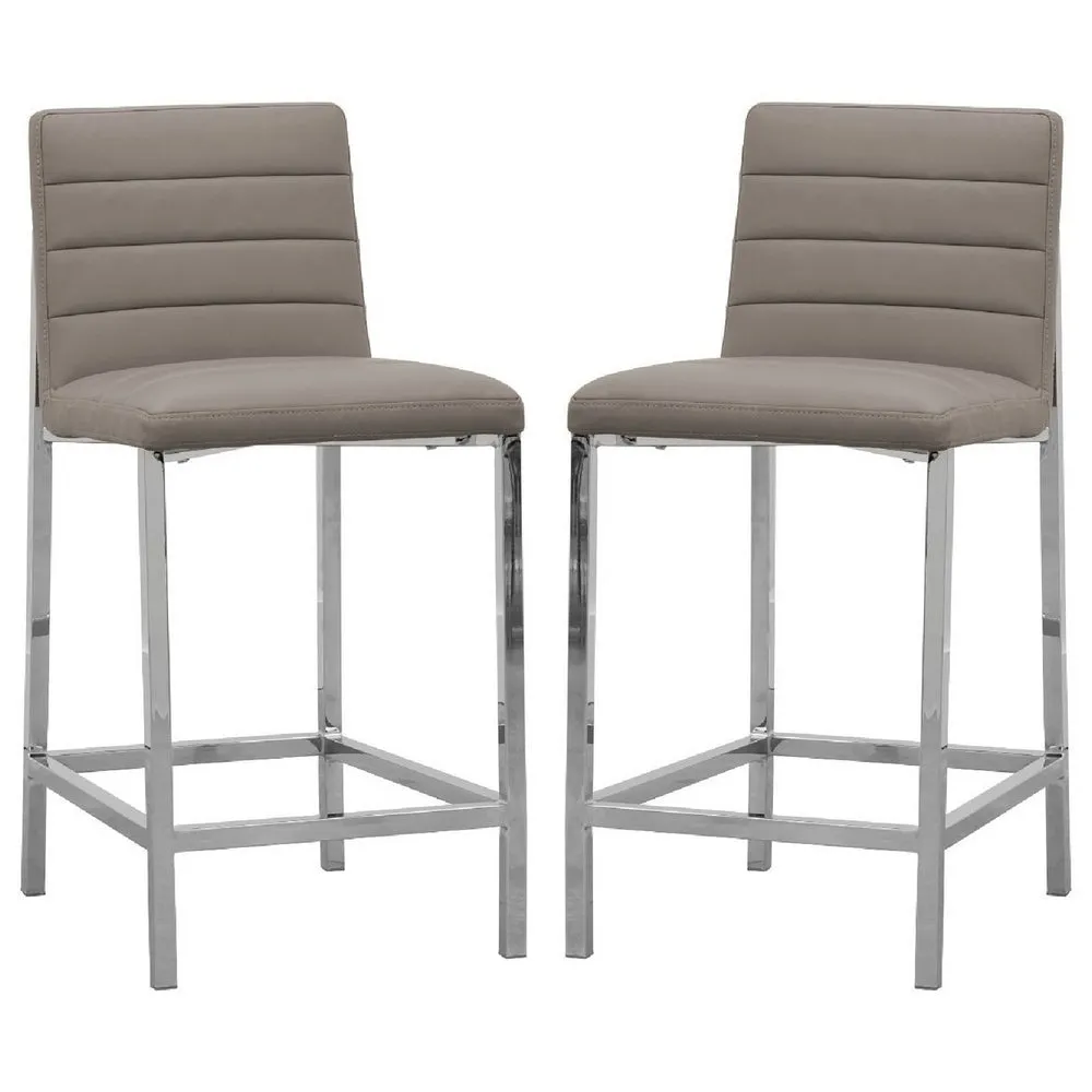 Eun 26 Inch Vegan Faux Leather Counter Stool, Chrome Legs, Set of 2, Gray By Casagear Home