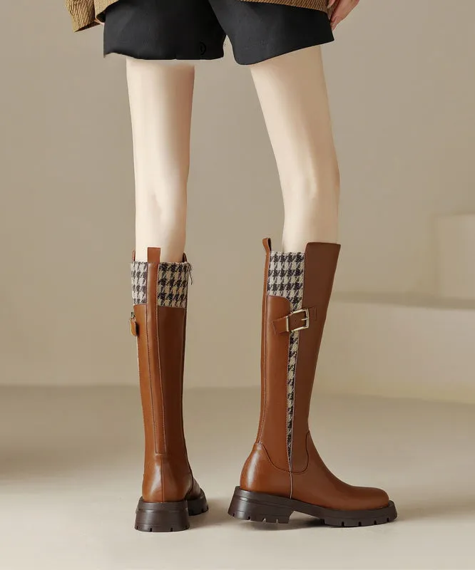 French Black Plaid Buckle Zippered Splicing Boots ML1717
