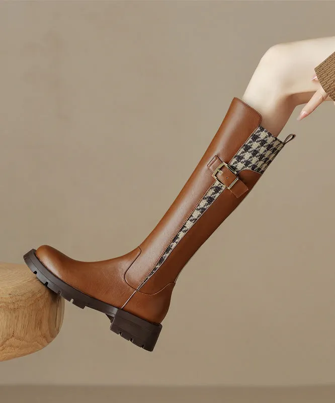 French Black Plaid Buckle Zippered Splicing Boots ML1717