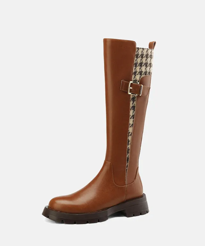 French Black Plaid Buckle Zippered Splicing Boots ML1717