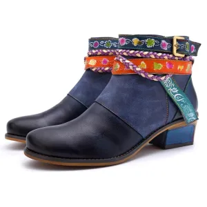 Harmony Boho Hippie Low Heel Ankle Boots