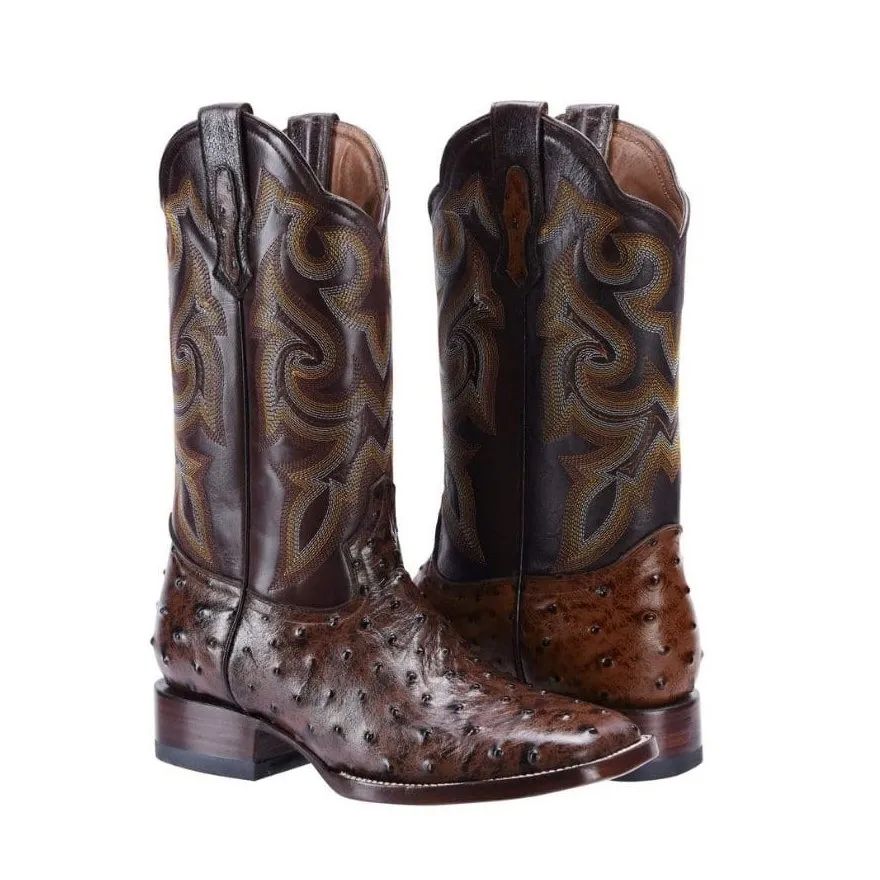 JB701 Brown Men's Western Boots: Square Toe Cowboy & Rodeo Boots in Genuine Leather