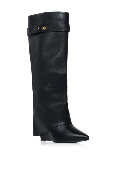 MELINA BLACK WEDGE BOOT