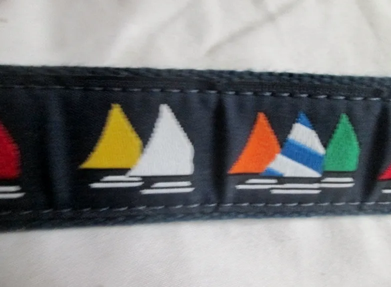 Mens PRESTON LEATHER PRODUCTS SAILBOAT Canvas Leather Belt USA 36 BLUE
