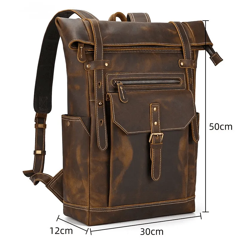 Mens Vintage Brown Travel Backpack Daypack Luxury Leather