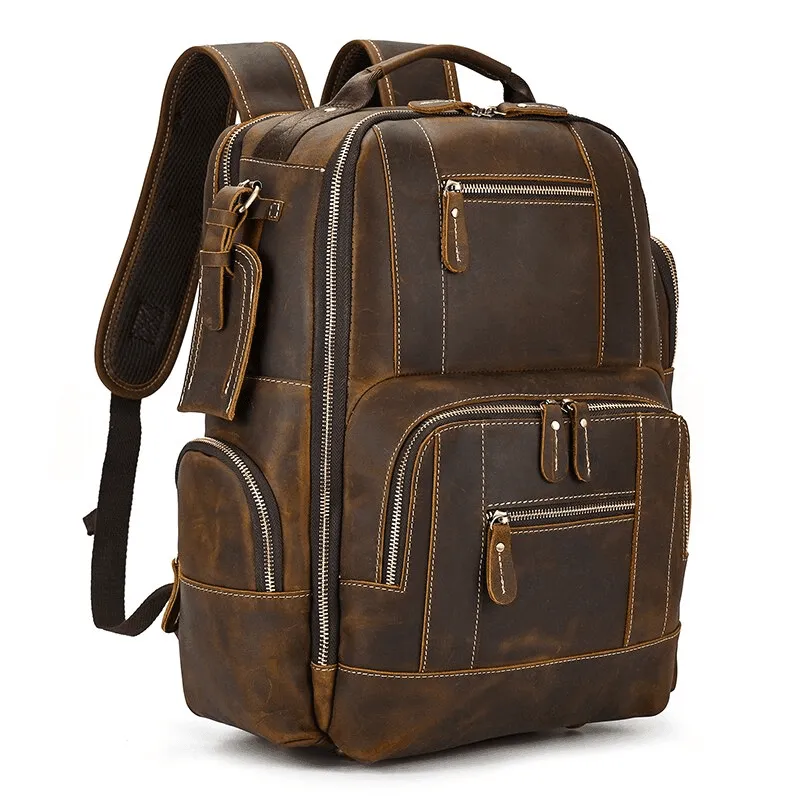 Mens Vintage Brown Travel Backpack Daypack Luxury Leather