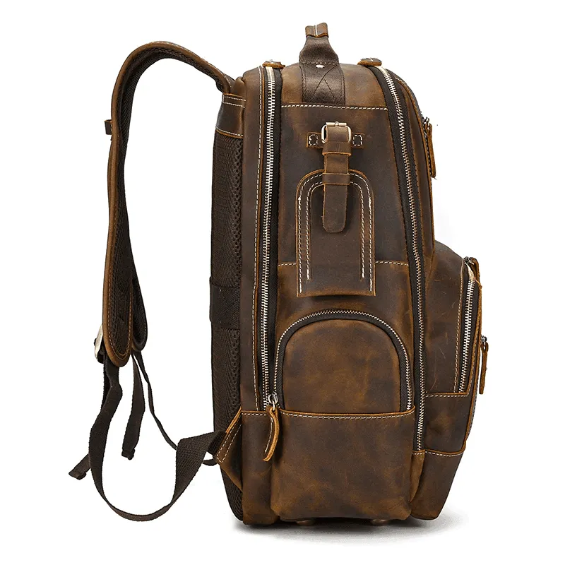 Mens Vintage Brown Travel Backpack Daypack Luxury Leather