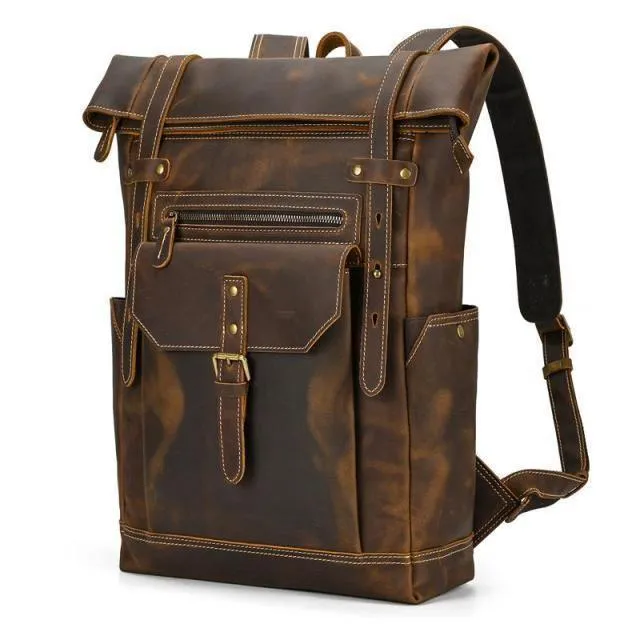 Mens Vintage Brown Travel Backpack Daypack Luxury Leather