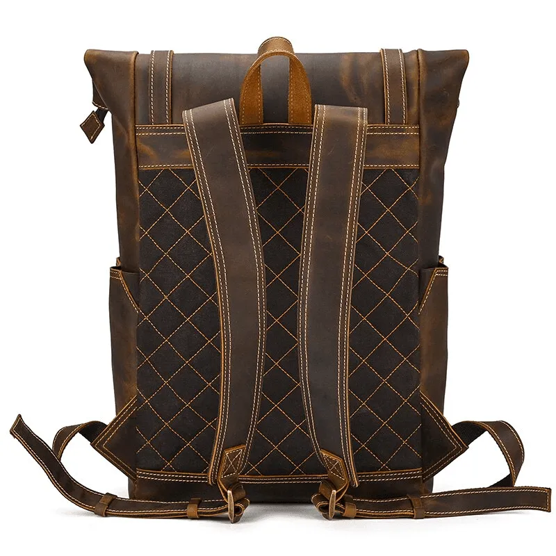 Mens Vintage Brown Travel Backpack Daypack Luxury Leather