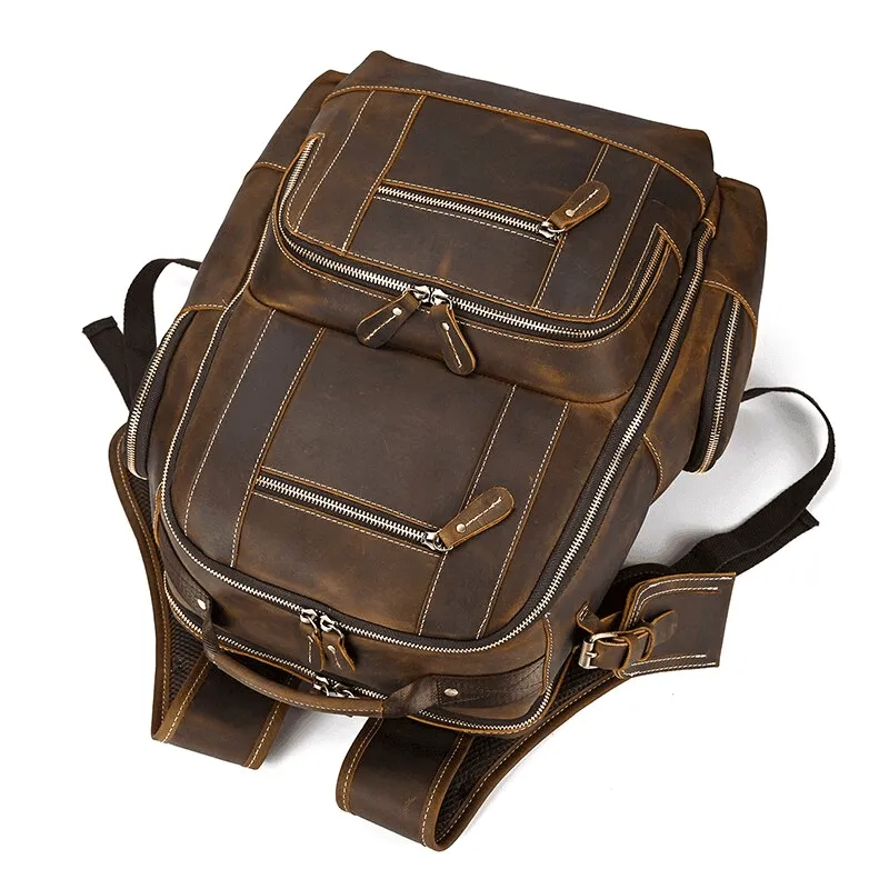 Mens Vintage Brown Travel Backpack Daypack Luxury Leather