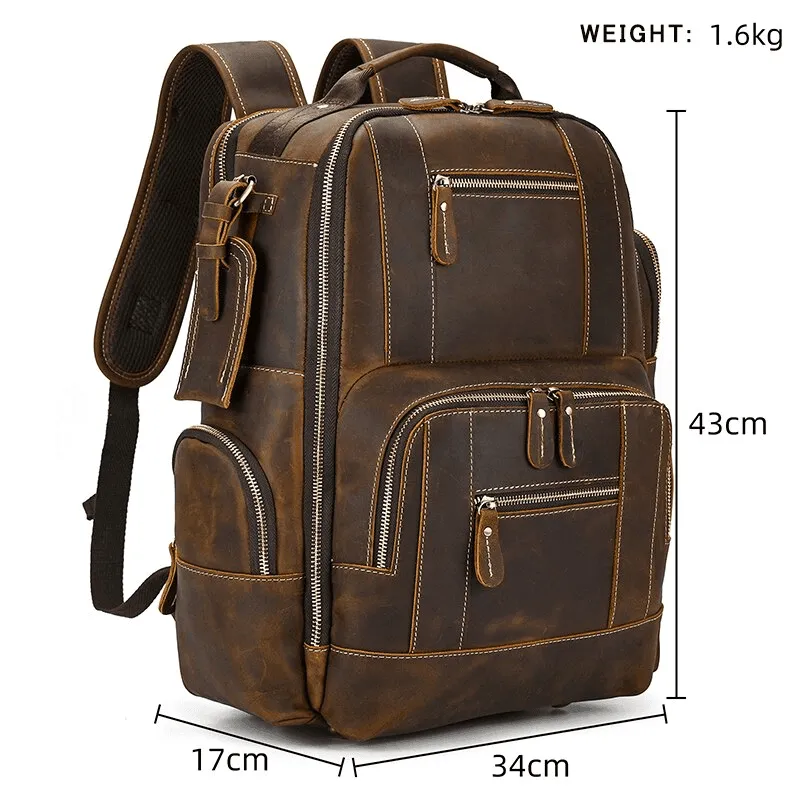 Mens Vintage Brown Travel Backpack Daypack Luxury Leather