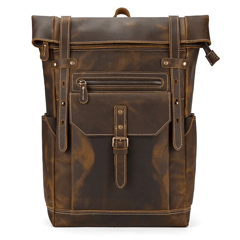 Mens Vintage Brown Travel Backpack Daypack Luxury Leather