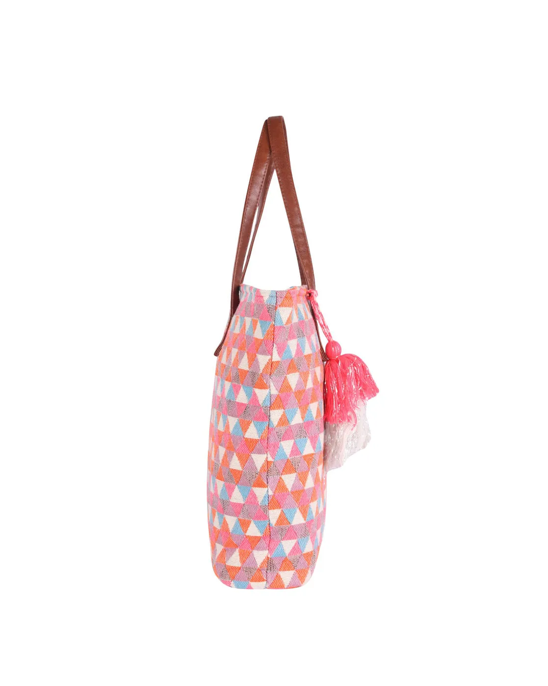 Orange Diamond Shopper Bag With Tassels