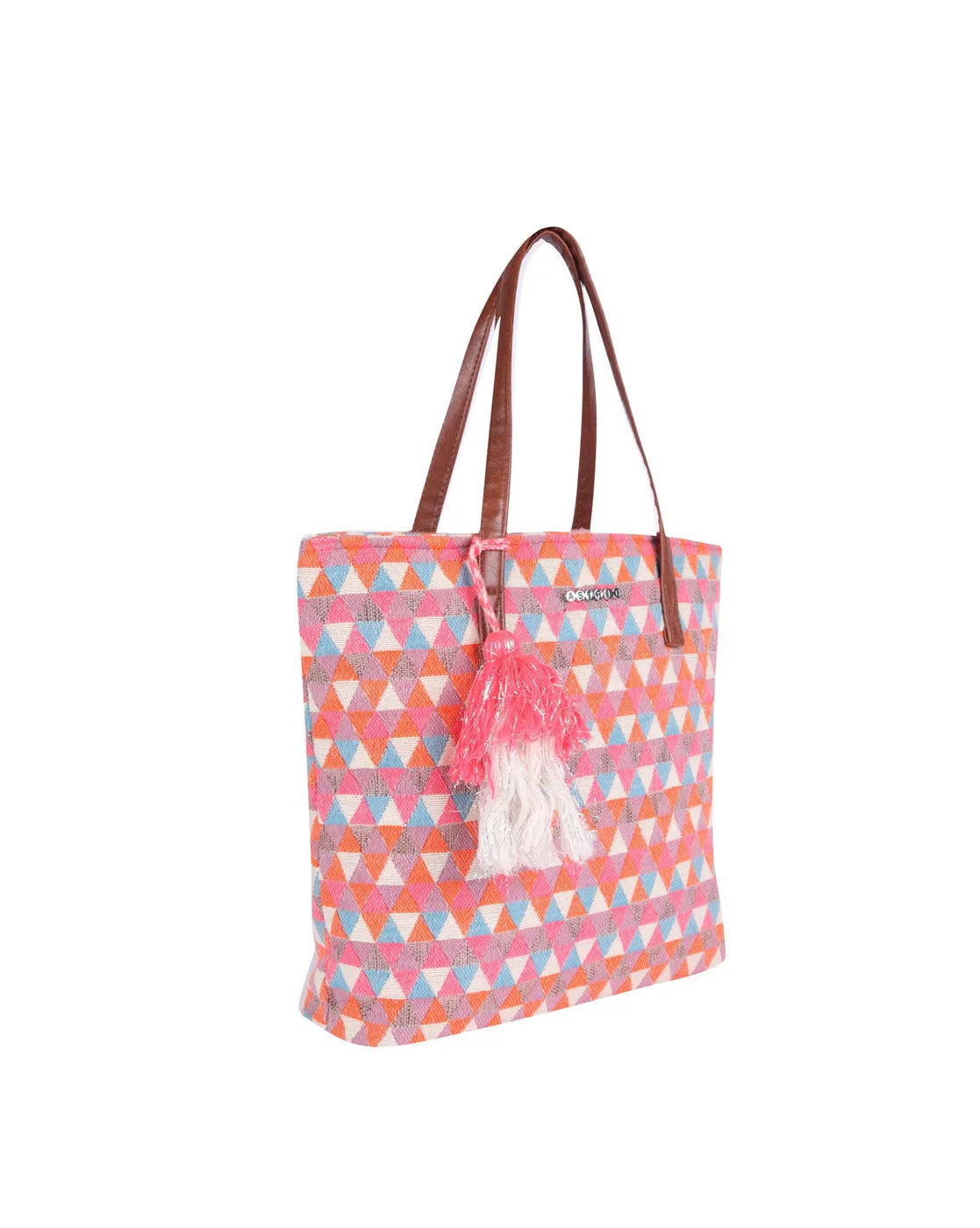 Orange Diamond Shopper Bag With Tassels