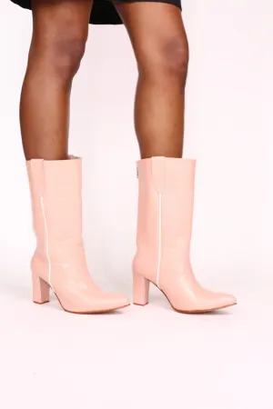 PINK CROC EMBOSSED HEEL BOOTS THOLA