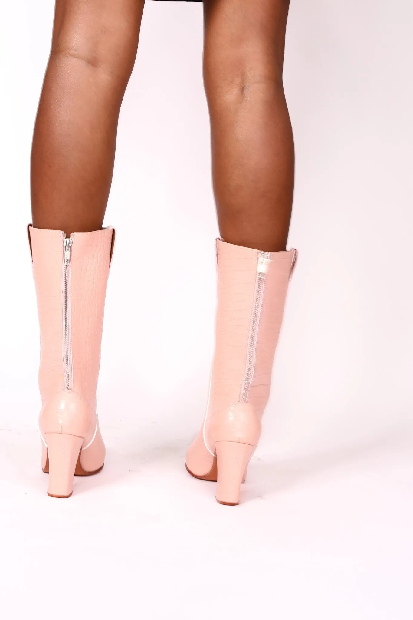 PINK CROC EMBOSSED HEEL BOOTS THOLA