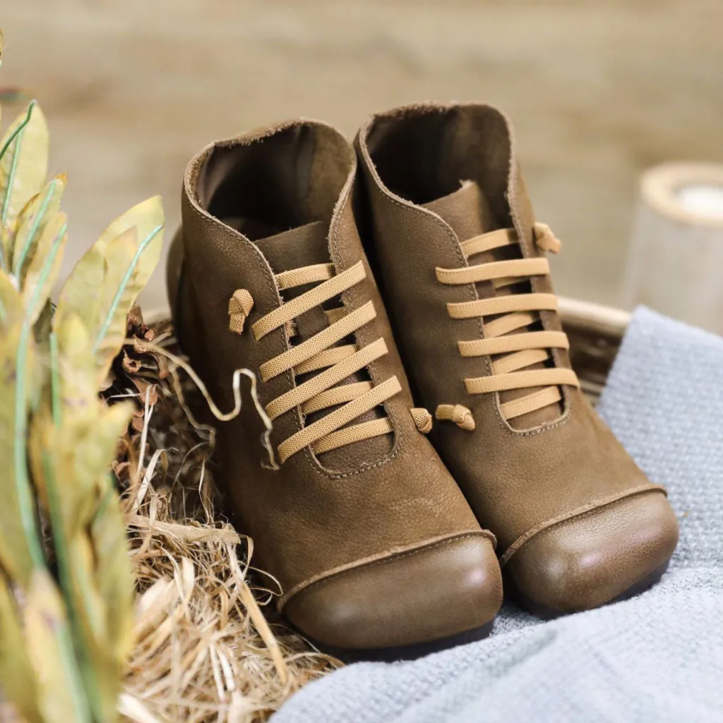 Squre Toe Handmade Soft Leather Retro Boots